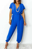 Casual Simplicity Solid Frenulum V Neck Loose Jumpsuits(11 Colors)