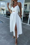 Casual Sweet Solid Slit V Neck Sling Dress Dresses(4 Colors)