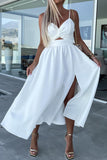 Casual Sweet Solid Slit V Neck Sling Dress Dresses(4 Colors)