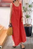 Casual Simplicity Solid Pocket O Neck Sleeveless Dress Dresses(6 Colors)