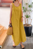 Casual Simplicity Solid Pocket O Neck Sleeveless Dress Dresses(6 Colors)