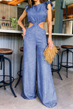 Casual Simplicity Solid Flounce O Neck Regular Jumpsuits(3 Colors)