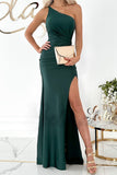 Elegant Solid Slit Oblique Collar Evening Dress Dresses