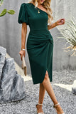 Elegant Solid Asymmetrical Oblique Collar A Line Dresses