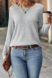 Casual Solid Lace O Neck Tops