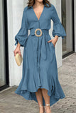 Street Solid With Belt V Neck A Line Dresses