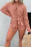 Casual Solid Patchwork Turndown Collar Long Sleeve Two Pieces