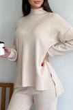 Casual Simplicity Solid Turtleneck Long Sleeve Two Pieces(5 Colors)