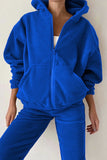 Casual Solid Zipper Hooded Collar Long Sleeve Two Pieces(5 Colors)