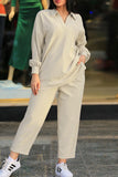 Casual Solid Patchwork Turndown Collar Long Sleeve Two Pieces(5 Colors)