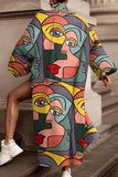 Casual Geometric Printing Turndown Collar Long Sleeve Two Pieces(5 Colors)