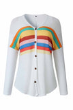 Florcoo Striped Rainbow Casual Button Tops