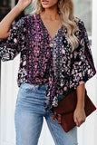 Florcoo Sexy V-neck Printed Knotted Blouse Top