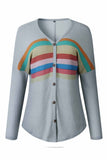 Florcoo Striped Rainbow Casual Button Tops