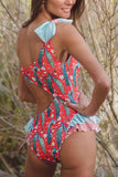 Florcoo One Shoulder Print Swimsuit