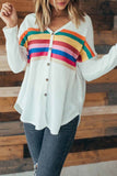 Florcoo Striped Rainbow Casual Button Tops